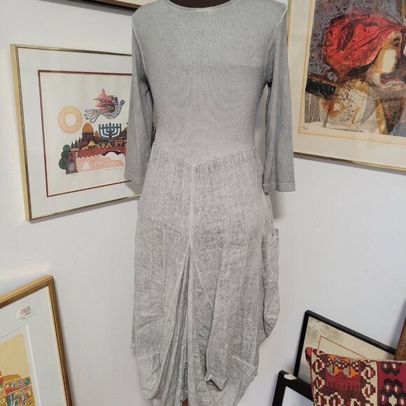 Italian Linen Look Grey Dress -Scoop neckline Size Large - Picture 6 of 8